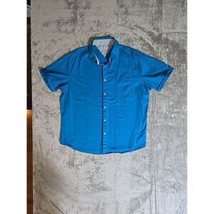 Alex Vando Short Sleeve Dress Shirt Mens 2XL  Solid Blue Button Down  Pre-owned‎